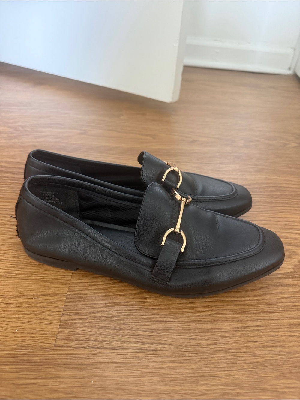 Journee Collection Black Loafers with Gold Horsebit